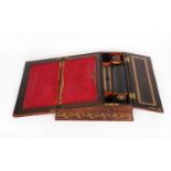 GOOD VICTORIAN ROSEWOOD AND TUNBRIDGE WARE PORTABLE AND LOCKABLE WRITING SLOPE, of slightly flared