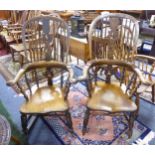 PAIR OF VICTORIAN WINDSOR ELM SEAT COUNTRY CHAIRS, one as rocking chair, the other a standard