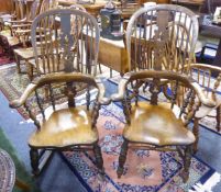 PAIR OF VICTORIAN WINDSOR ELM SEAT COUNTRY CHAIRS, one as rocking chair, the other a standard