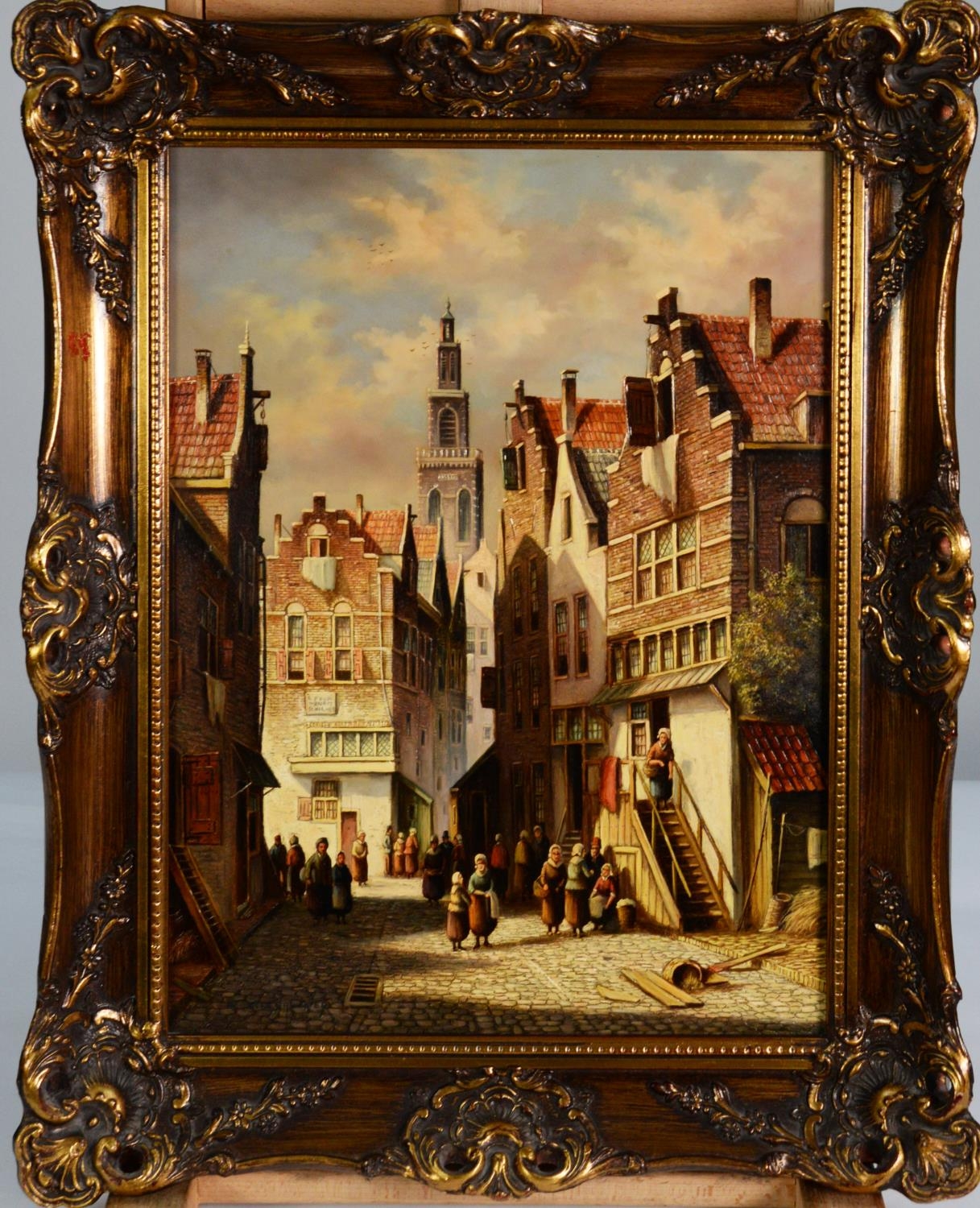 PIETER CORNELIS STEENHOUWER (1896-1972) OIL PAINTINGS ON PANEL, A PAIR Pastiche Dutch street - Image 5 of 9