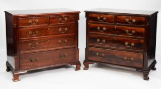 NEAR PAIR OF NINETEENTH CENTURY AND LATER MAHOGANY SMALL CHESTS OF DRAWERS, each with oblong,
