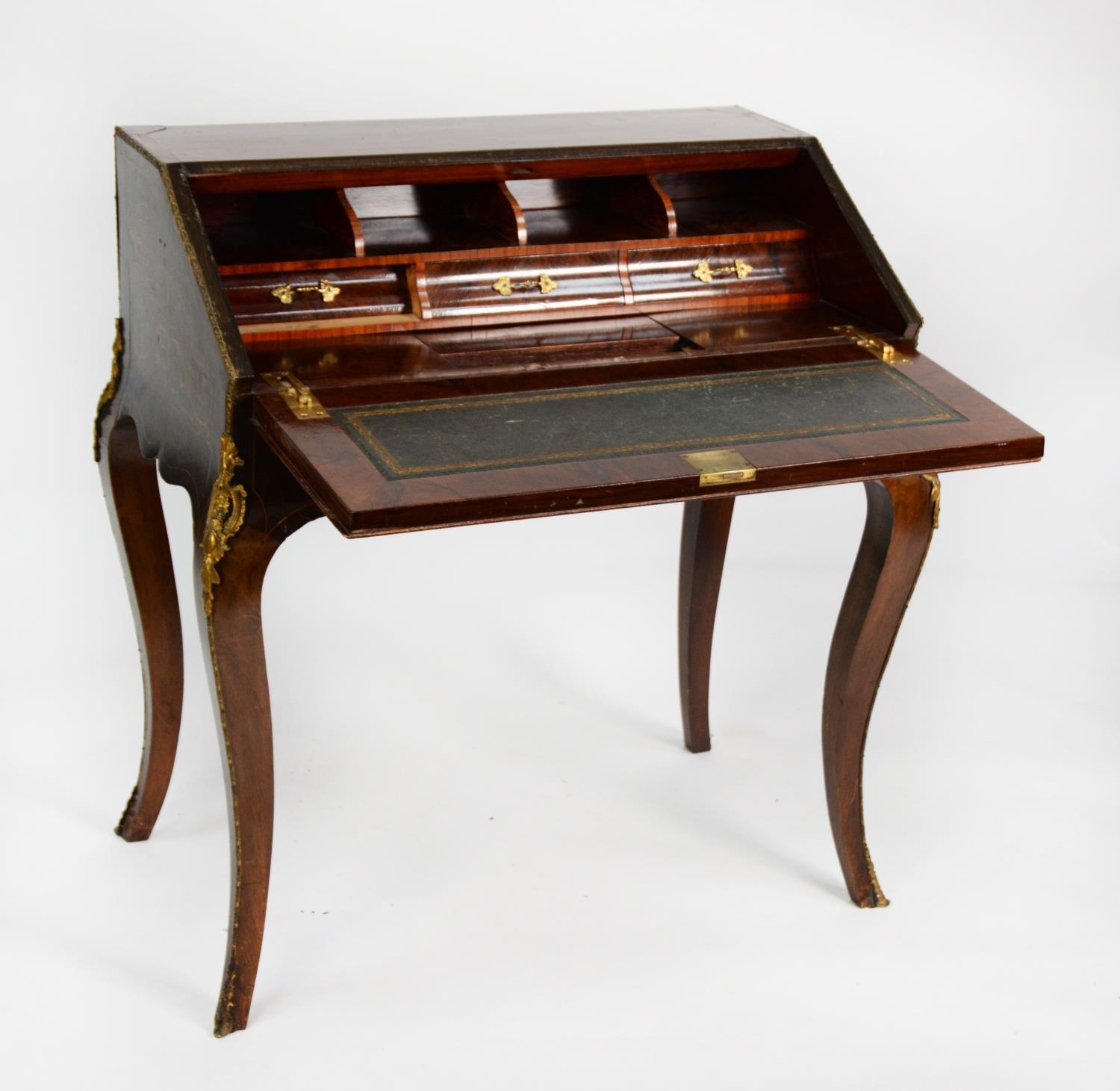 LATE NINETEENTH CENTURY GILT METAL MOUNTED AND INLAID KINGWOOD BUREAU DE DAME, of typical for the - Image 3 of 6