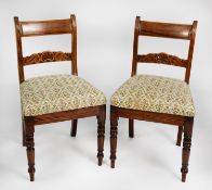 SET OF SIX WILLIAM IV MOULDED AND CARVED MAHOGANY DINING CHAIRS, (5+1), each with oblong top rail