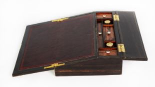 NINETEENTH CENTURY LADY’S COROMANDEL AND MOTHER OF PEARL AND BRASS INLAID PORTABLE WRITING SLOPE, of