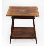 EDWARDIAN INLAID ROSEWOOD OCCASIONAL TABLE, the oblong top with stylised inlaid roundel to the