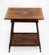 EDWARDIAN INLAID ROSEWOOD OCCASIONAL TABLE, the oblong top with stylised inlaid roundel to the