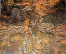 UNATTRIBUTED (TWENTIETH CENTURY) FOUR HAND WORKED COPPER PANELS Prometheus Unsigned 48” x 48” (122cm
