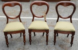 SET OF TEN VICTORIAN MAHOGANY BALLOON BACK DINING CHAIRS, each of typical form with serpentine