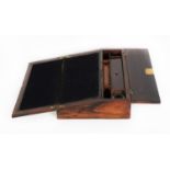 REGENCY ROSEWOOD AND BRASS INLAID PORTABLE WRITING SLOPE, of typical form with fret cut foliage