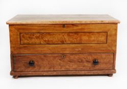 VICTORIAN SCRUMBLED PINE MULE CHEST, with lift-up top, pair of black japanned metal side handles and