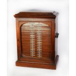 VICTORIAN MAHOGANY MICROSCOPE SLIDE TABLE TOP CABINET, with caddy top and heavy brass handles to the