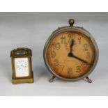 TWENTIETH CENTURY BRASS MINIATURE CARRIAGE CLOCK, 3” (7.6cm) high, together with an ‘INTERMITTENT’