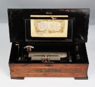 EARLY TWENTIETH CENTURY SWISS CYLINDER MUSICAL BOX, playing 12 airs on a 9” (22.8cm) cylinder,