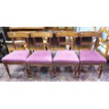 SET OF 4 GILLOWS OF LANCASTER WILLIAM IV MAHOGANY DINING CHAIRS, with curved shoulder board and