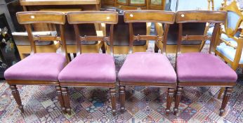 SET OF 4 GILLOWS OF LANCASTER WILLIAM IV MAHOGANY DINING CHAIRS, with curved shoulder board and