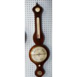 GEORGE III BOXWOOD STRUNG MAHOGANY BANJO BAROMETER, with 8” silvered dial, alcohol thermometer to