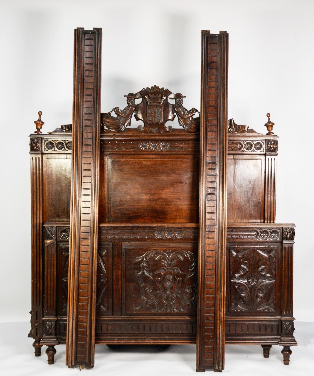 EARLY TWENTIETH CENTURY FRENCH CARVED OAK DOUBLE BED FRAME, the panelled - Image 2 of 2