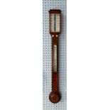 ABRAHAM & C0, EARLY NINETEENTH CENTURY FIGURED MAHOGANY STICK BAROMETER, of typical form with