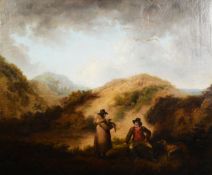 GEORGE MORLAND (1763-1804) OIL PAINTING ON RELINED CANVAS Landscape with two figures