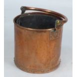 HEAVY COPPER SWING HANDLED COAL BUCKET, with studded borders and removable liner, 13 ½” (34.3cm)