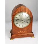 EARLY TWENTIETH CENTURY INLAID MAHOGANY LARGE MANTLE CLOCK, the 8” silvered Roma dial powered by a