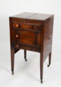 GEORGE III MAHOGANY WASHSTAND, the hinged two part oblong top, enclosing a fitted interior, set