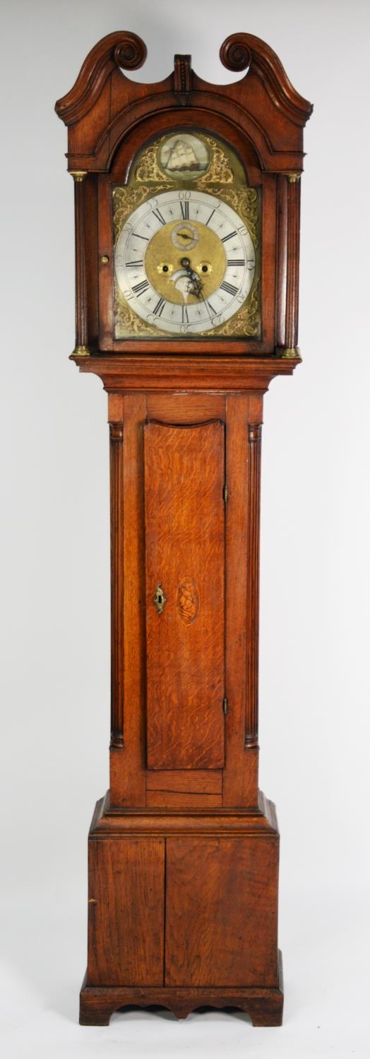 (JOHN) BENSON, WHITEHAVEN, EIGHTEENTH CENTURY INLAID OAK LONGCASE CLOCK WITH ROCKING SHIP AUTOMATON, - Image 2 of 4