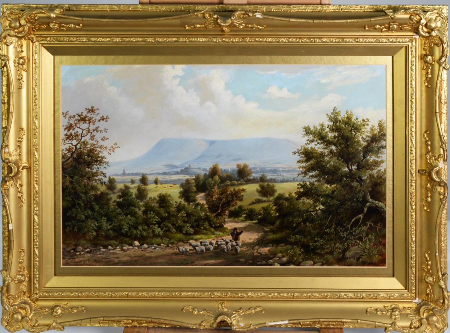 E CAWTHORNE (Late Nineteenth Century) OIL PAINTING ON BOARD Landscape with a shepherd and flock - Image 4 of 6