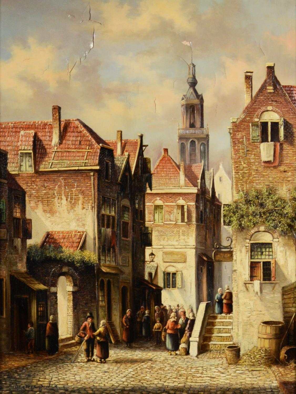 PIETER CORNELIS STEENHOUWER (1896-1972) OIL PAINTINGS ON PANEL, A PAIR Pastiche Dutch street - Image 7 of 9