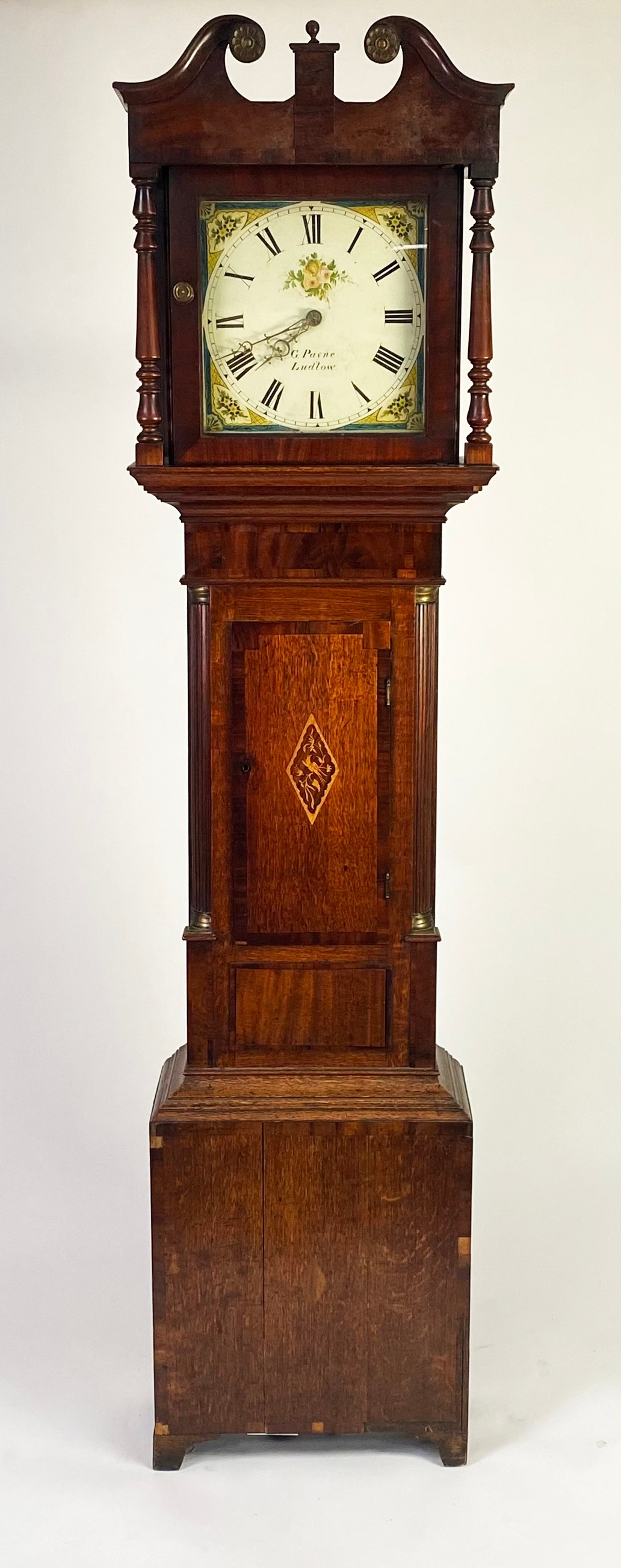 EARLY NINETEENTH CENTURY INLAID OAK AND MAHOGANY CROSSBANDED LONGCASE CLOCK SIGNED G PAYNE, - Image 2 of 2