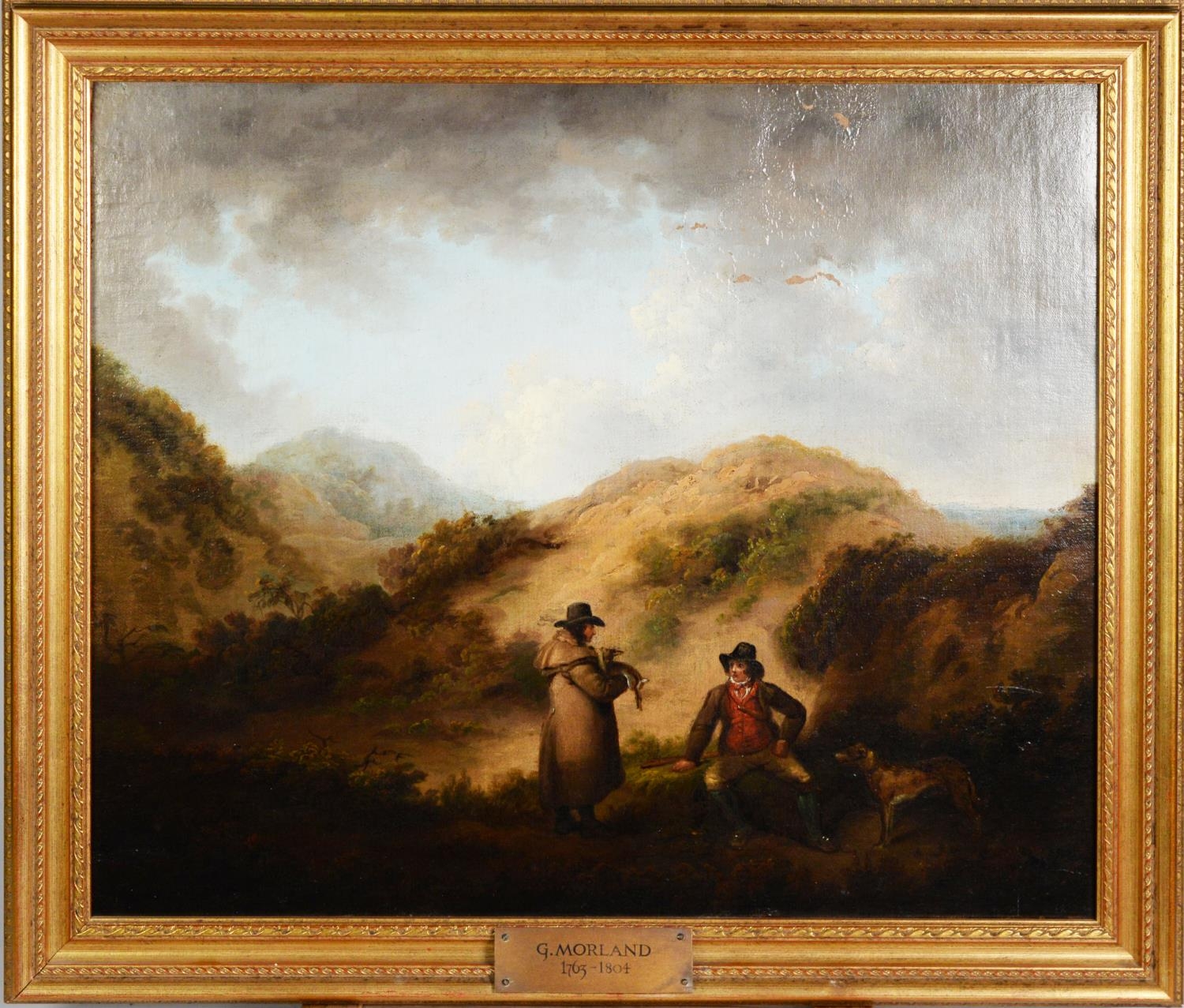 GEORGE MORLAND (1763-1804) OIL PAINTING ON RELINED CANVAS Landscape with two figures - Image 4 of 6