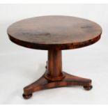 VICTORIAN ROSEWOOD BREAKFAST TABLE, the circular, tilt top, set above a plain, tapering column,