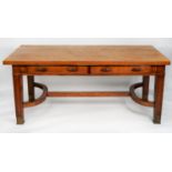 GLOBE WERNICKE OAK LIBRARY TABLE, the oblong top above a pair of chamfered frieze drawers, an raised