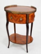 LOUIS XVI STYLE KINGWOOD AND PARQUETRY INLAID OCCASIONAL TABLE, of ova form with three quarter