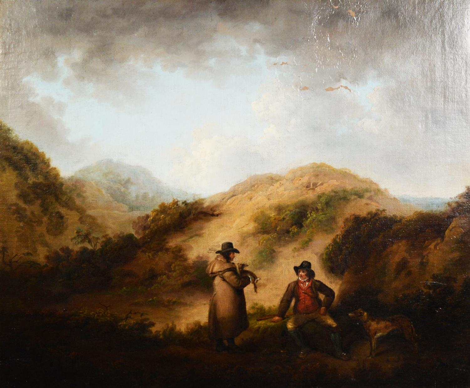 GEORGE MORLAND (1763-1804) OIL PAINTING ON RELINED CANVAS Landscape with two figures - Image 2 of 6