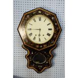 EARLY 20th CENTURY BLACK LACQUERED AND MOTHER OF PEARL INLAID DROP DIAL WALL CLOCK, the 11 1/2in