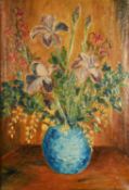 OIL PAINTING ON CANVAS Vase of flowers Signed indistinctly lower right 22 1/2in x 15 1/2in (57.1 x