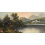 W. COLLINS (late 19th Century) OIL PAINTING Mountainous landscape with lake Signed 10in x 20in (25.4