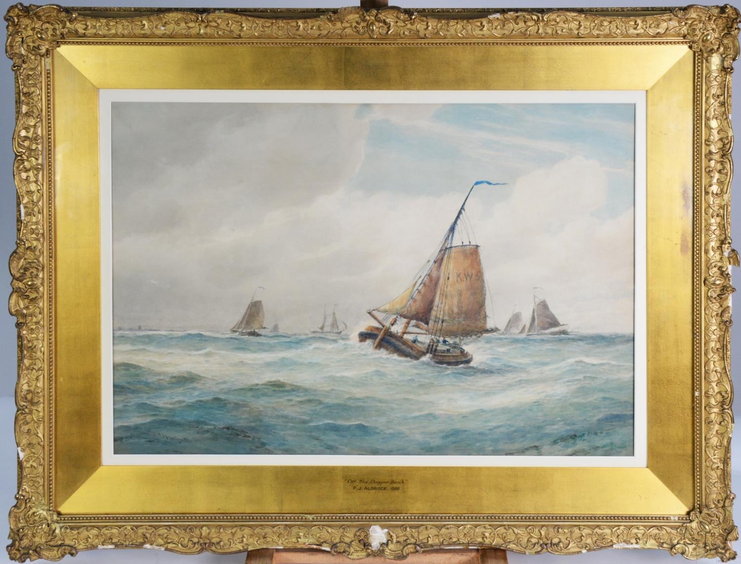 FREDERICK JAMES ALDRIDGE (1850-1933) WATERCOLOUR 'Off the Dogger Bank' Signed & dated 1888 lower - Image 4 of 6