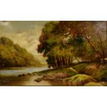 19th CENTURY ENGLISH SCHOOL PAIR OF OILS ON CANVAS Landscapes 15 1/2in x 24 1/2in (39.3 x 62.2cm)