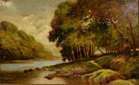 19th CENTURY ENGLISH SCHOOL PAIR OF OILS ON CANVAS Landscapes 15 1/2in x 24 1/2in (39.3 x 62.2cm)