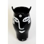 ULRICA HYDMAN-VALLIEN FOR KOSTA BODA, 1980’s LIMITED EDITION BLACK CASED GLASS CAT VASE, with