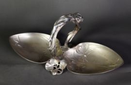 A WMF PEWTER AND SILVER PLATED DOUBLE FRUIT DISH, (Württembergische Metallwarenfabrik) or sweet dish
