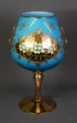 LARGE MURANO PALE BLUE GLASS AND GILT GOBLET PATTERN VASE, decorated with flowers, 15” (38.1cm) high