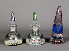 NEAR PAIR OF PERTHSHIRE PAPERWEIGHTS GLASS SCENT BOTTLE and a SIMILAR PAPERWEIGHT