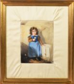 19th CENTURY CONTINENTAL PORCELAIN RECTANGULAR PLAQUE painted with a portrait of a young peasant