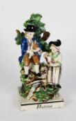NINETEENTH CENTURY PEARLWARE POTTERY GROUP, ‘PASTIME’, painted in colours and modelled as a rustic