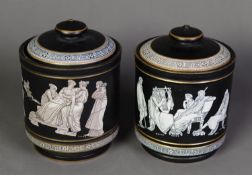PAIR OF PRATT ‘OLD GREEK’ PATTERN POTTERY TEA CADDIES AND COVERS, SUPPLIED BY RICHIE & Co, STOKE