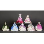 SIX MODERN COALPORT ‘FAIREST FLOWERS’ CHINA SMALL FIGURES, comprising; ROSE, IRIS, POPPY, HOLLY, MAY