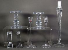 PAIR OF MODERN JOHN ROCHA FOR WEDGWOOD MOULDED GLASS VASES, of waisted oblong form, 6” (15.2cm)